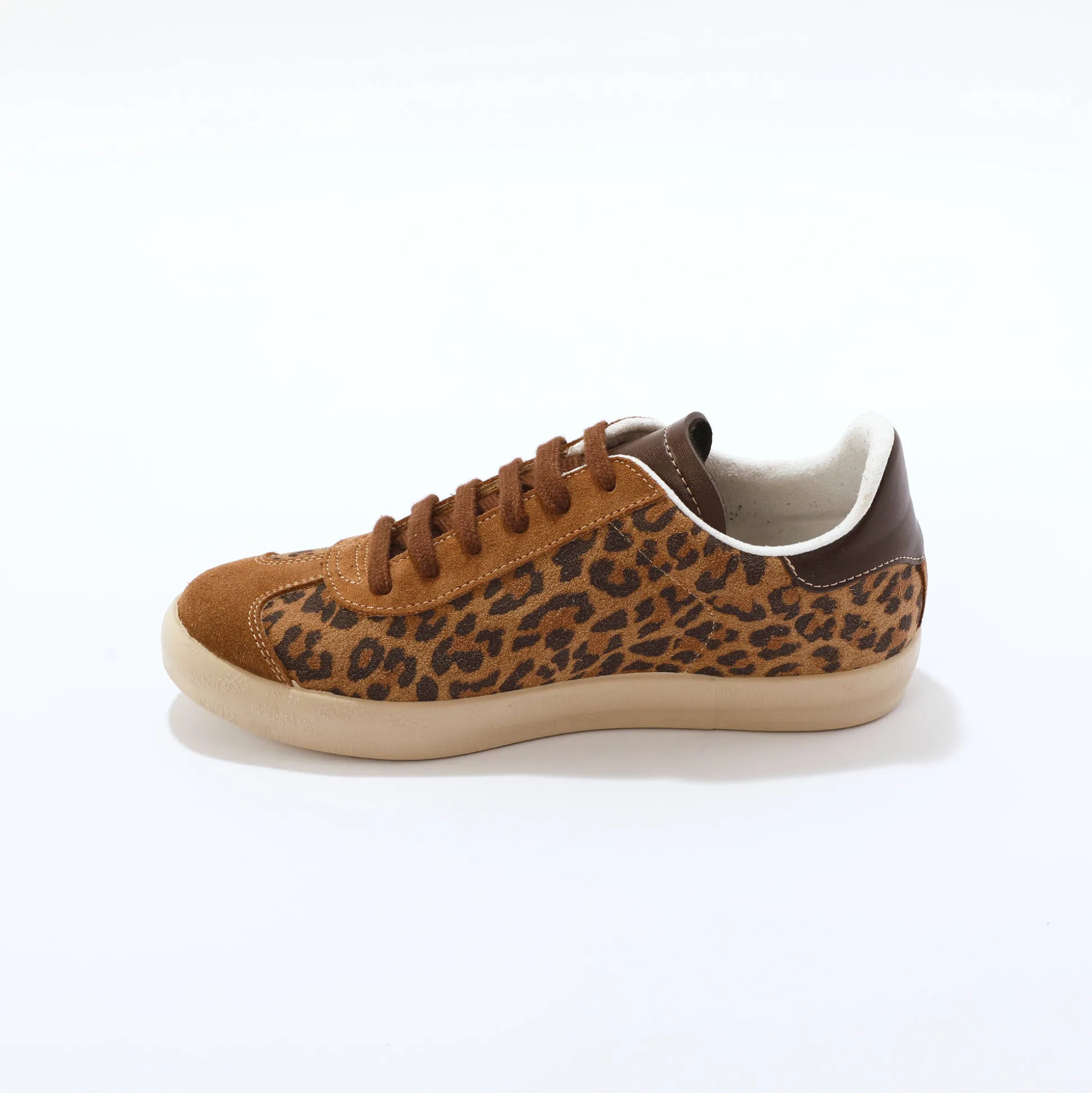 Vintage sneakers in splitleer met luipaardprint