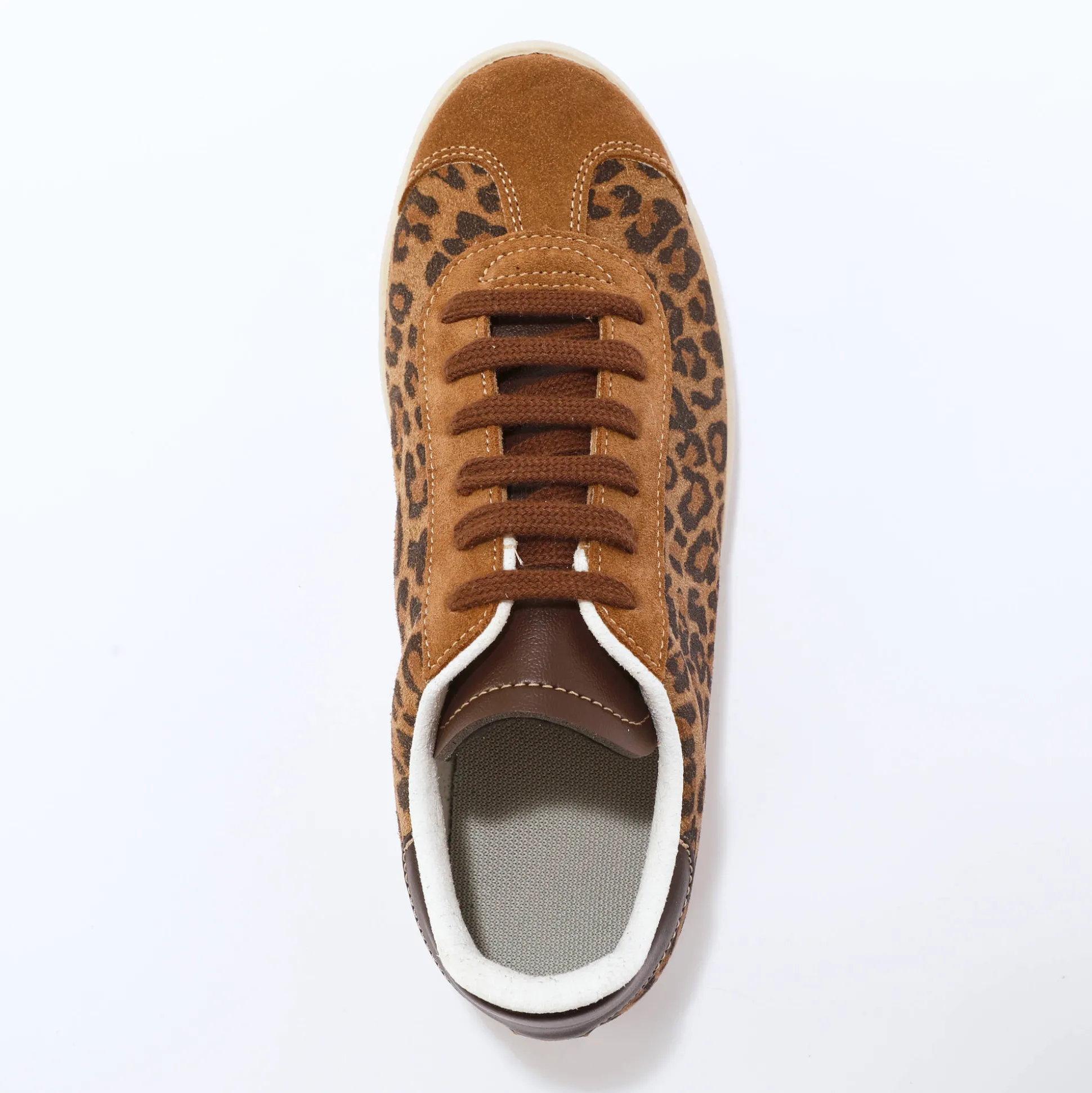 Vintage sneakers in splitleer met luipaardprint