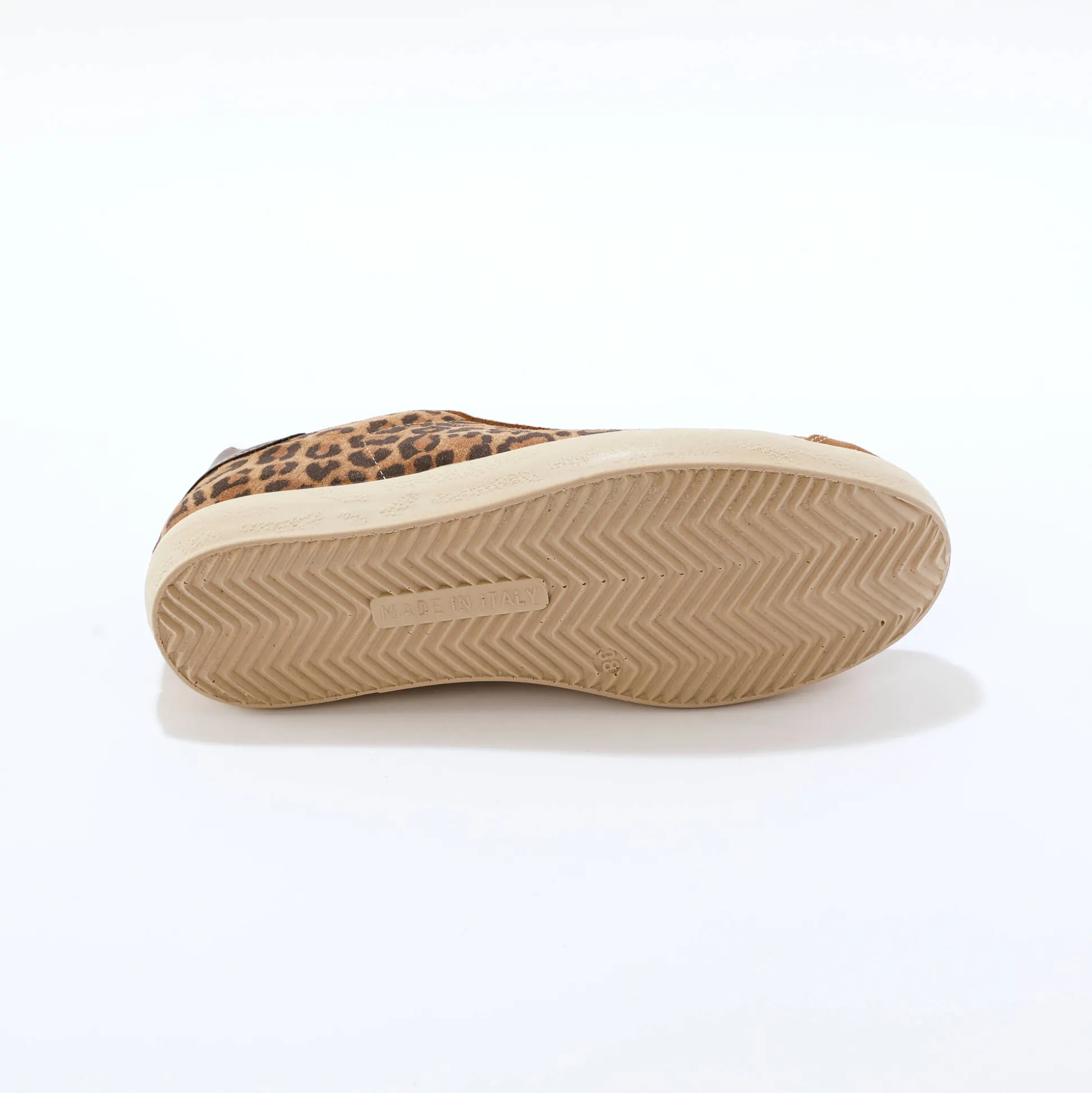 Vintage sneakers in splitleer met luipaardprint