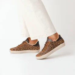 Vintage sneakers in splitleer met luipaardprint