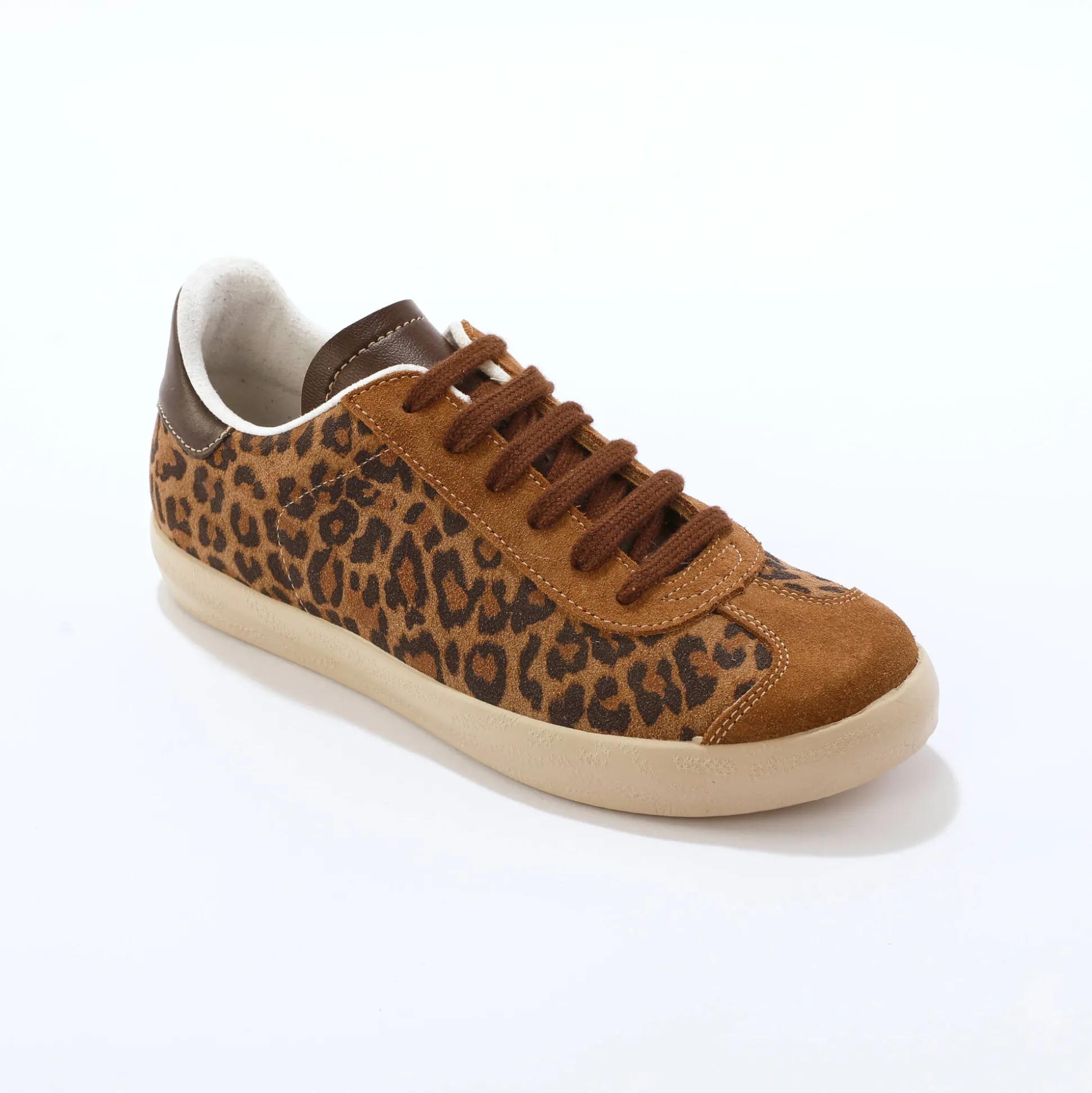 Vintage sneakers in splitleer met luipaardprint