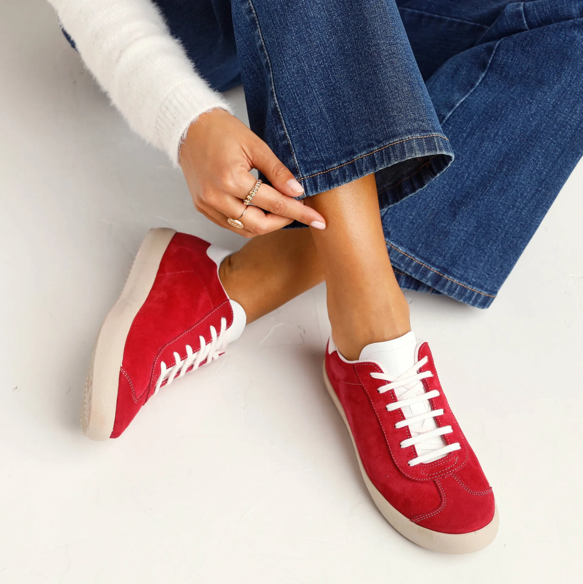 Vintage sneakers in splitleer, gekleurd