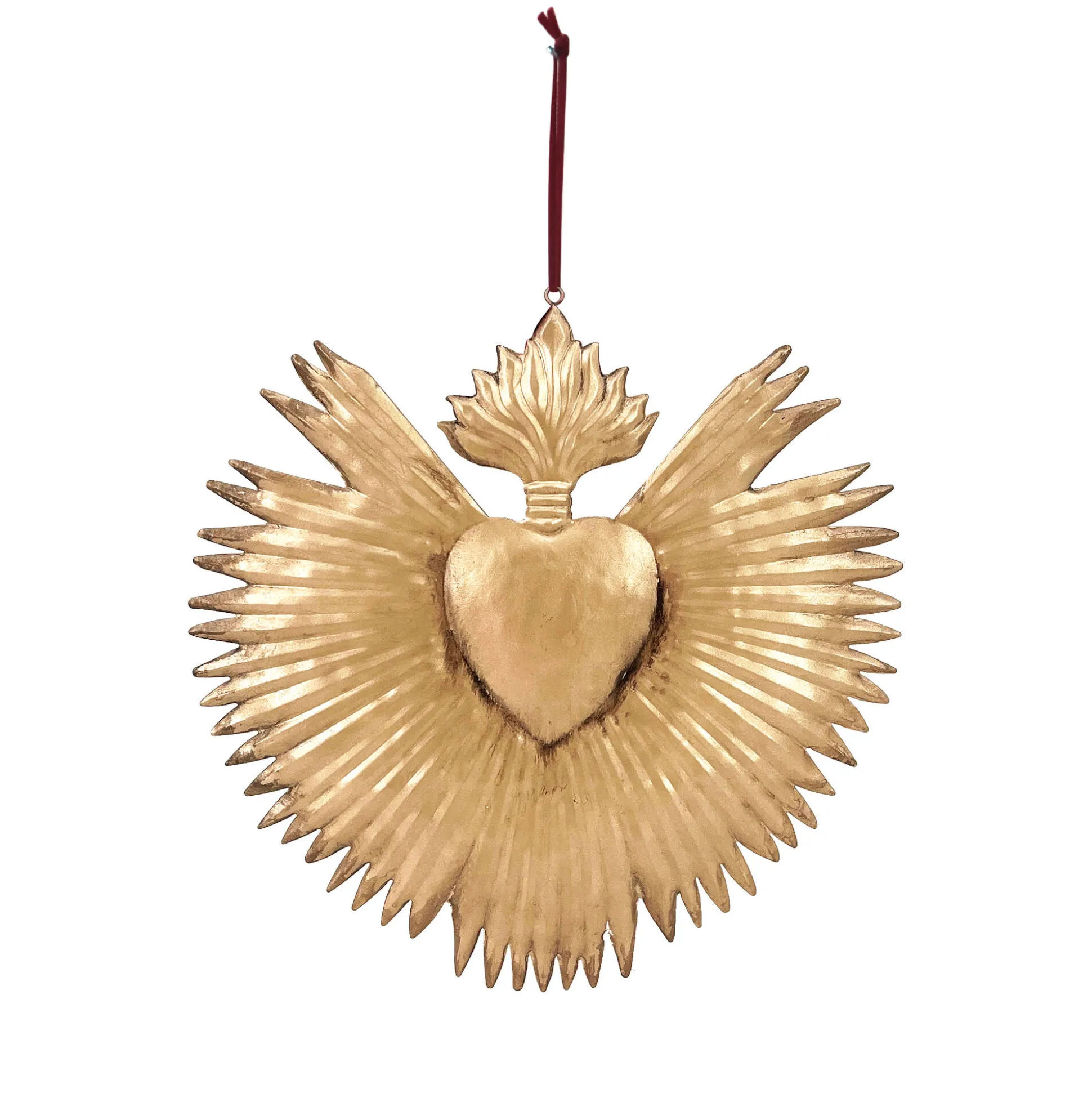 Wanddecoratie ex voto, goudkleurig metaal