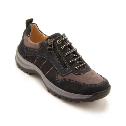 Wandelsneakers met rits en veters, breed model in leer