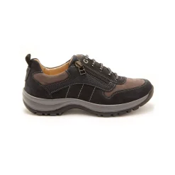 Wandelsneakers met rits en veters, breed model in leer