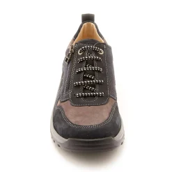 Wandelsneakers met rits en veters, breed model in leer