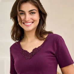 Warm T-shirt met korte mouwen en kanten hals - set van 2