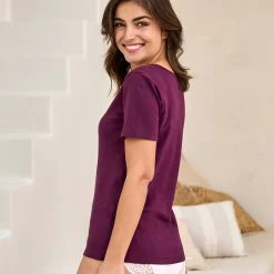 Warm T-shirt met korte mouwen en kanten hals - set van 2