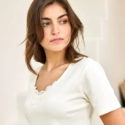 Warm T-shirt met korte mouwen en kanten hals - set van 2