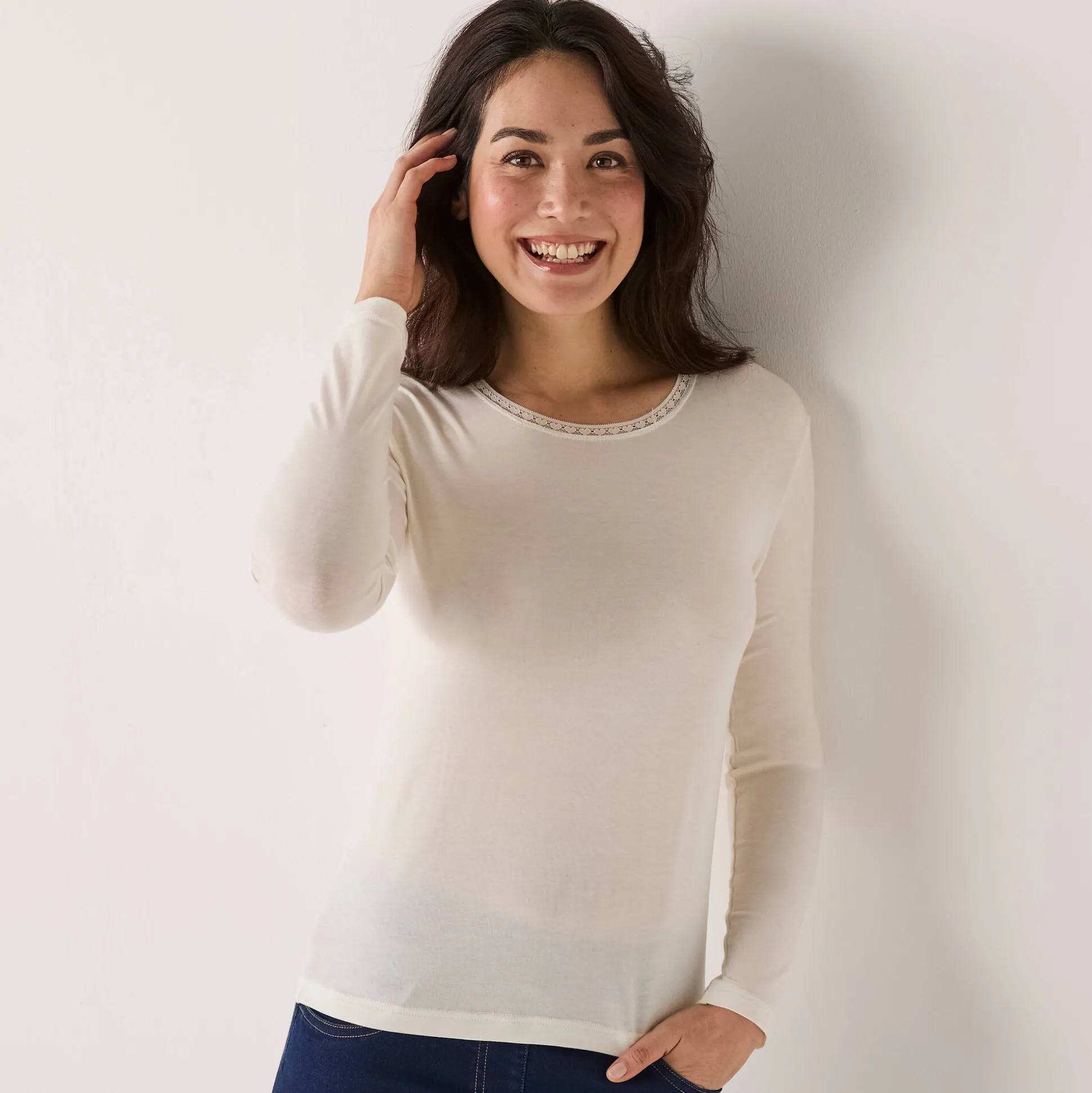 Warm T-shirt met lang mouwen in wolmix