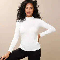 Warm T-shirt met lange mouwen en opstaande hals, in wolmengeling