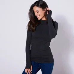 Warm T-shirt met lange mouwen en openingen voor de duimen - opstaande kraaag