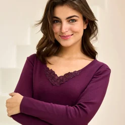 Warm T-shirt met lange mouwen en kanten hals - set van 2