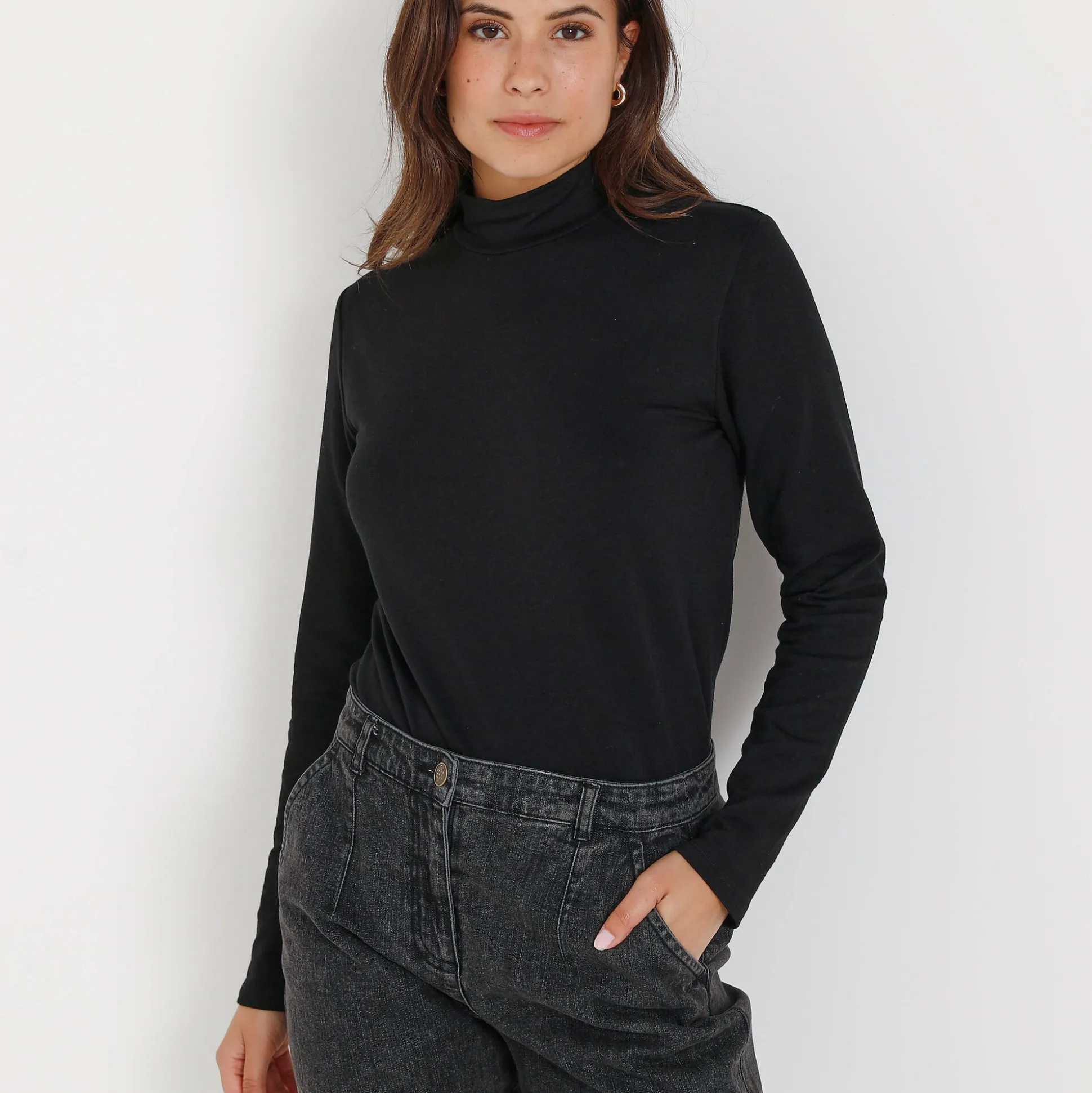 Warm T-shirt met lange mouwen, opstaande kraag