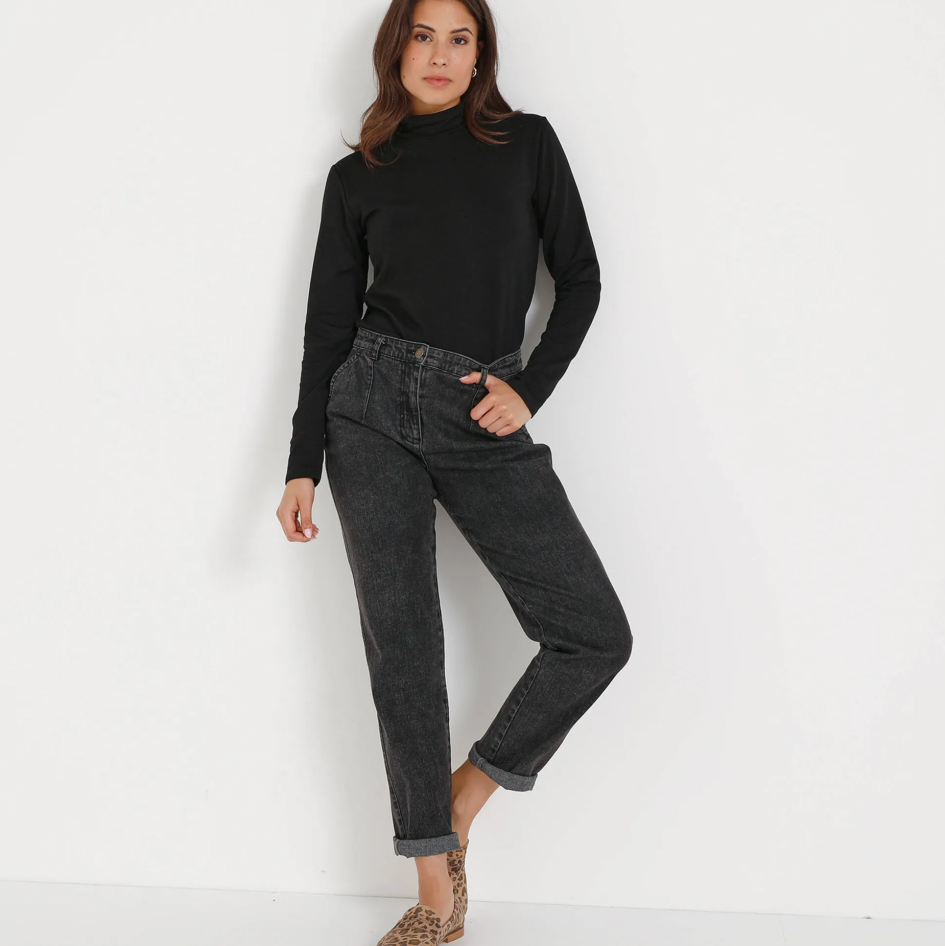 Warm T-shirt met lange mouwen, opstaande kraag