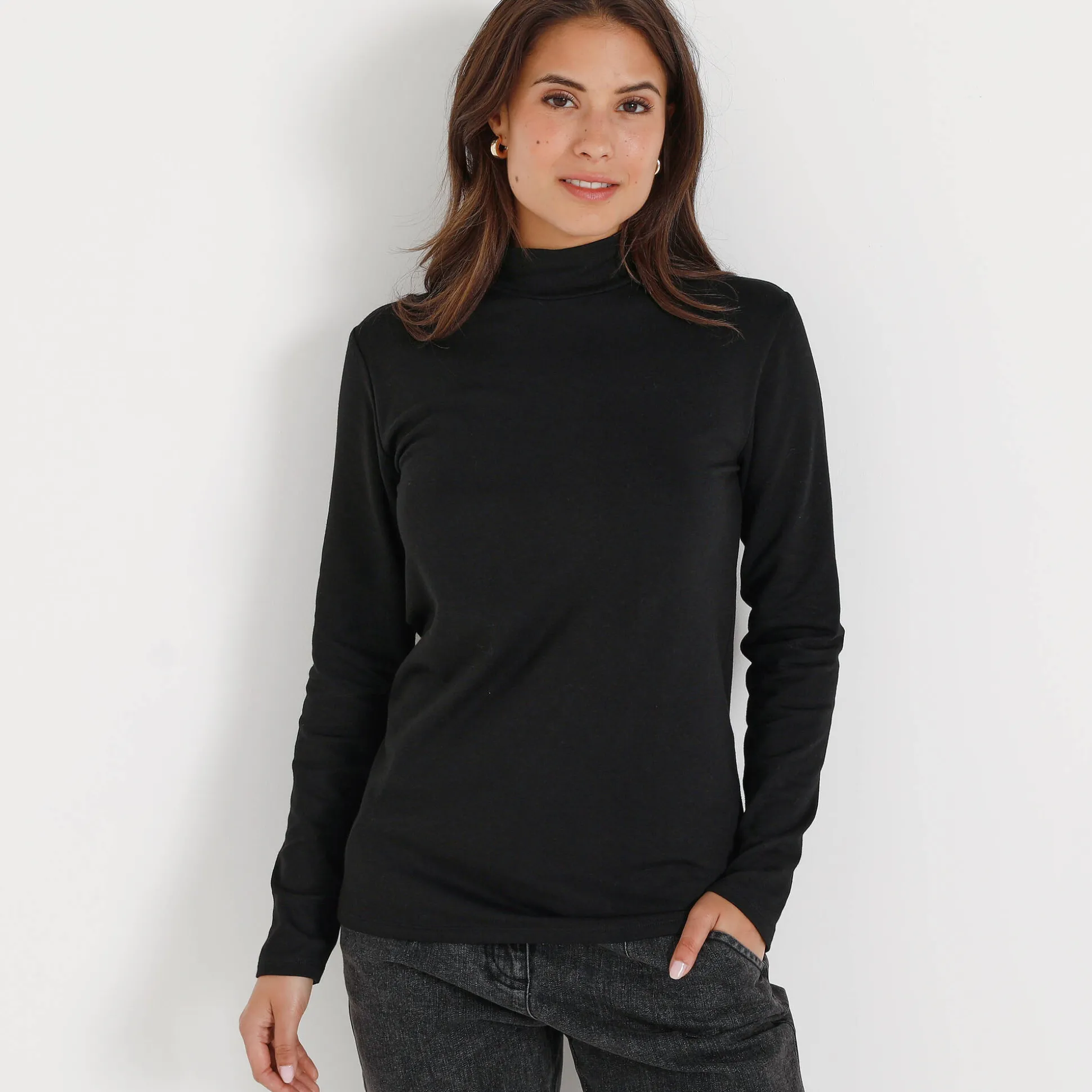 Warm T-shirt met lange mouwen, opstaande kraag