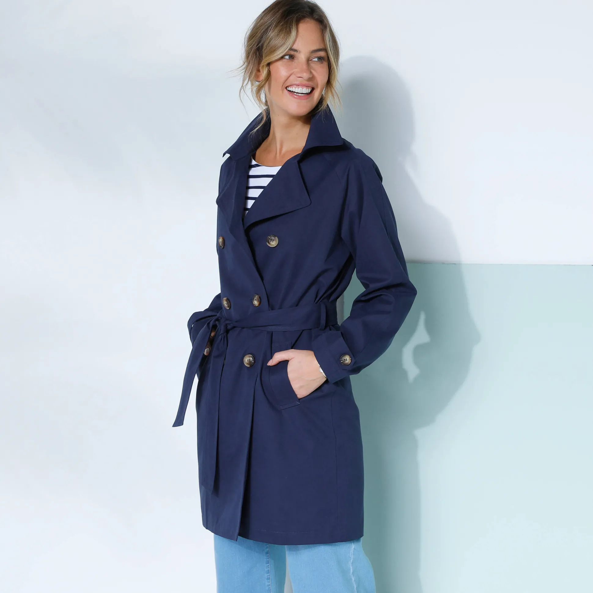 Waterafstotende trenchcoat met verwijderbare ceintuur