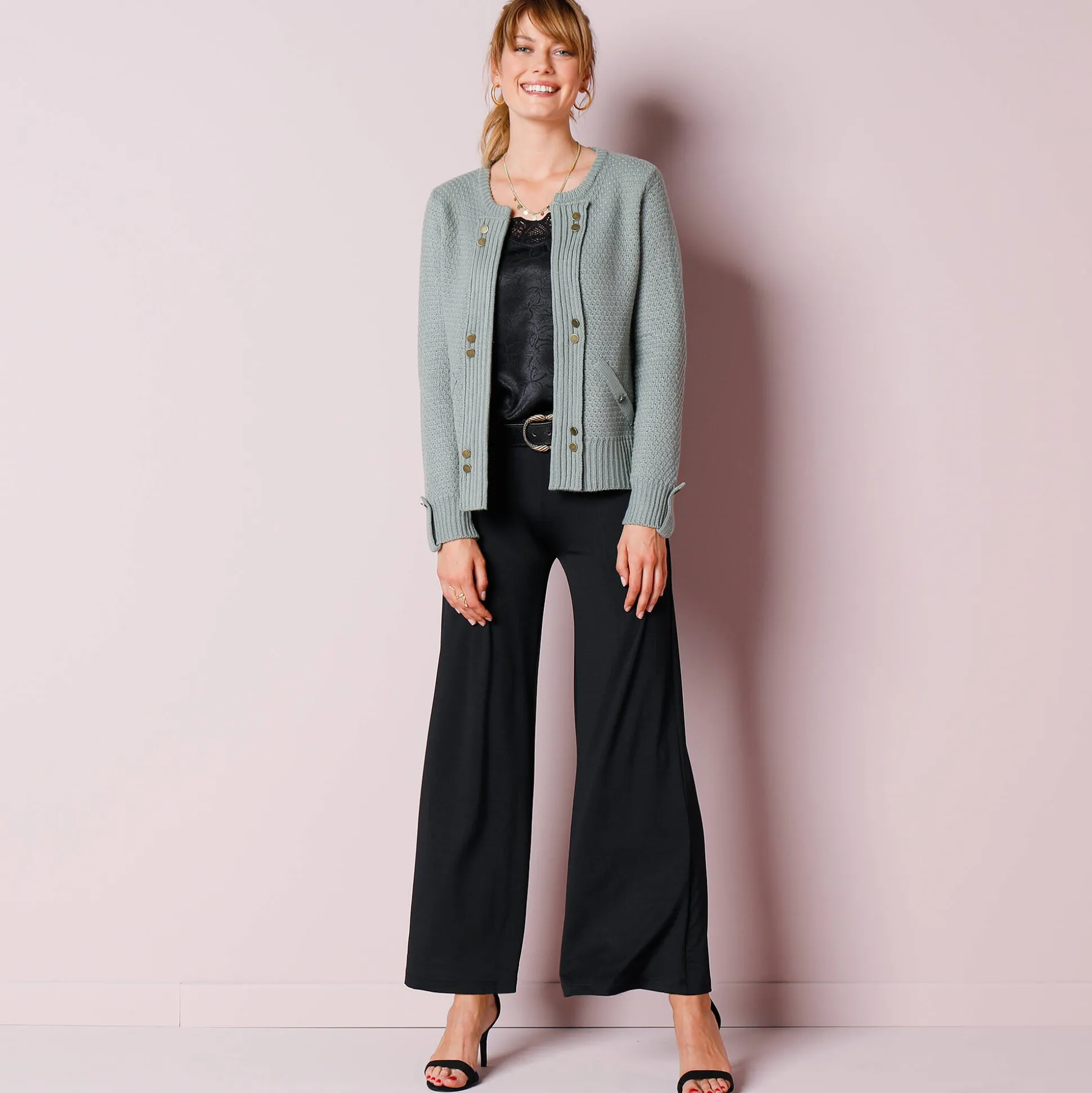 Wijde broek in rekbaar tricot