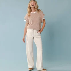 Wijde broek in soepel tricot, kleine lengtes