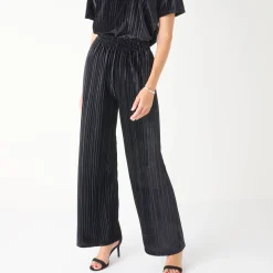 Wijde broek in velours met reliëf, elastische taille