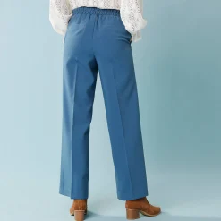 Wijde broek met hoge taille en knopen opzij, kleine lengtes