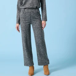 Wijde broek Special voor kleine lengtes met luipaardprint, geribd