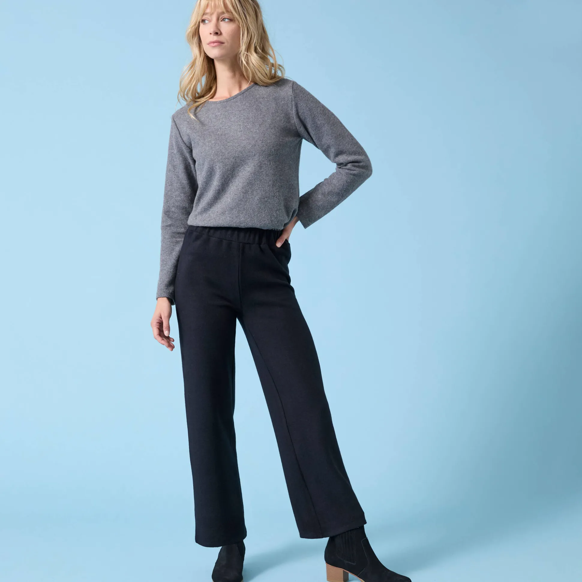 Wijde broek Special voor kleine lengtes effen, geribd