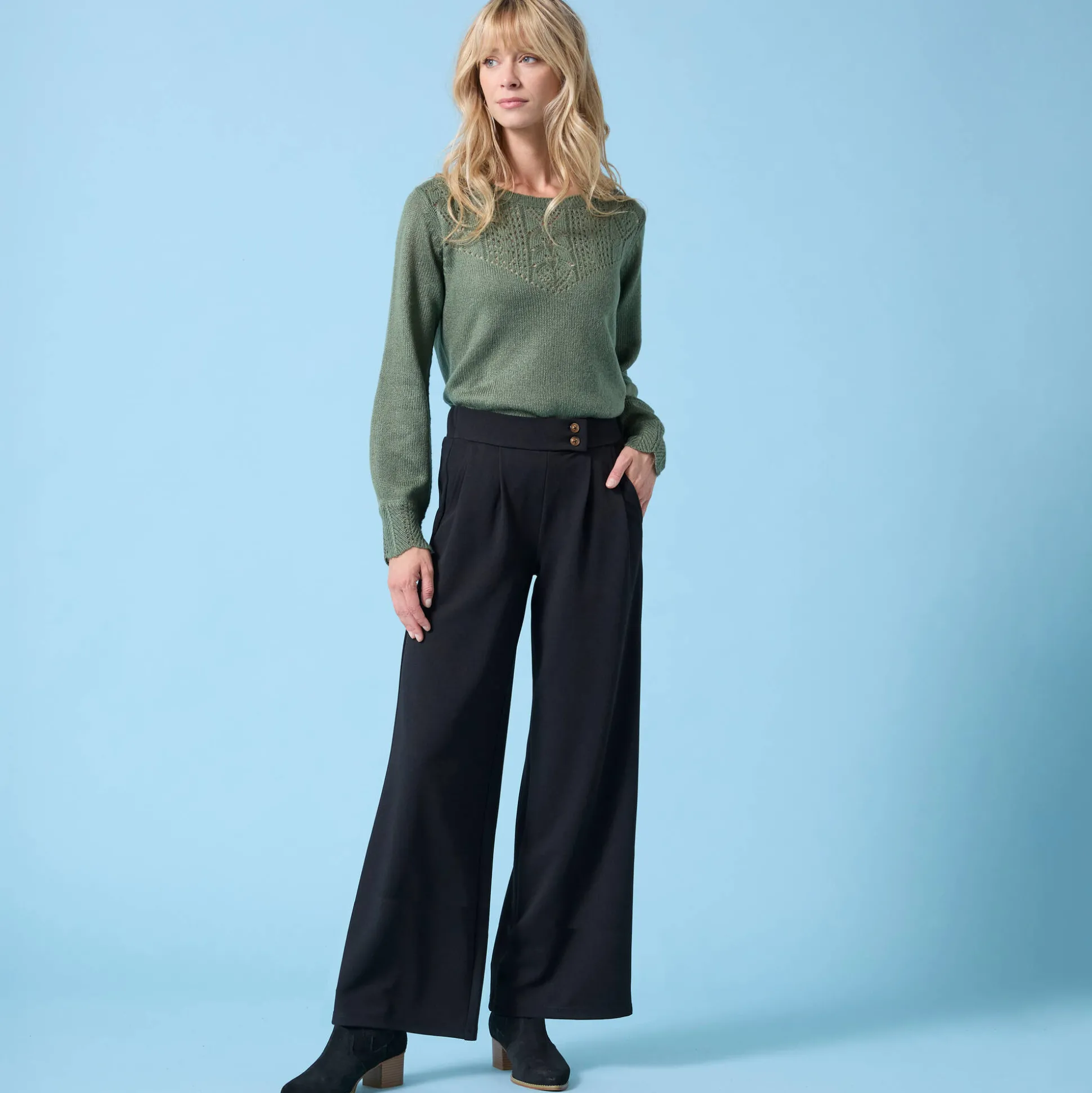 Wijde broek Special voor kleine lengtes, crêpe