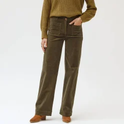 Wijde velours broek met hoge taille, gemiddelde lengte