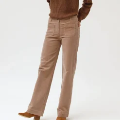 Wijde velours broek met hoge taille, gemiddelde lengte
