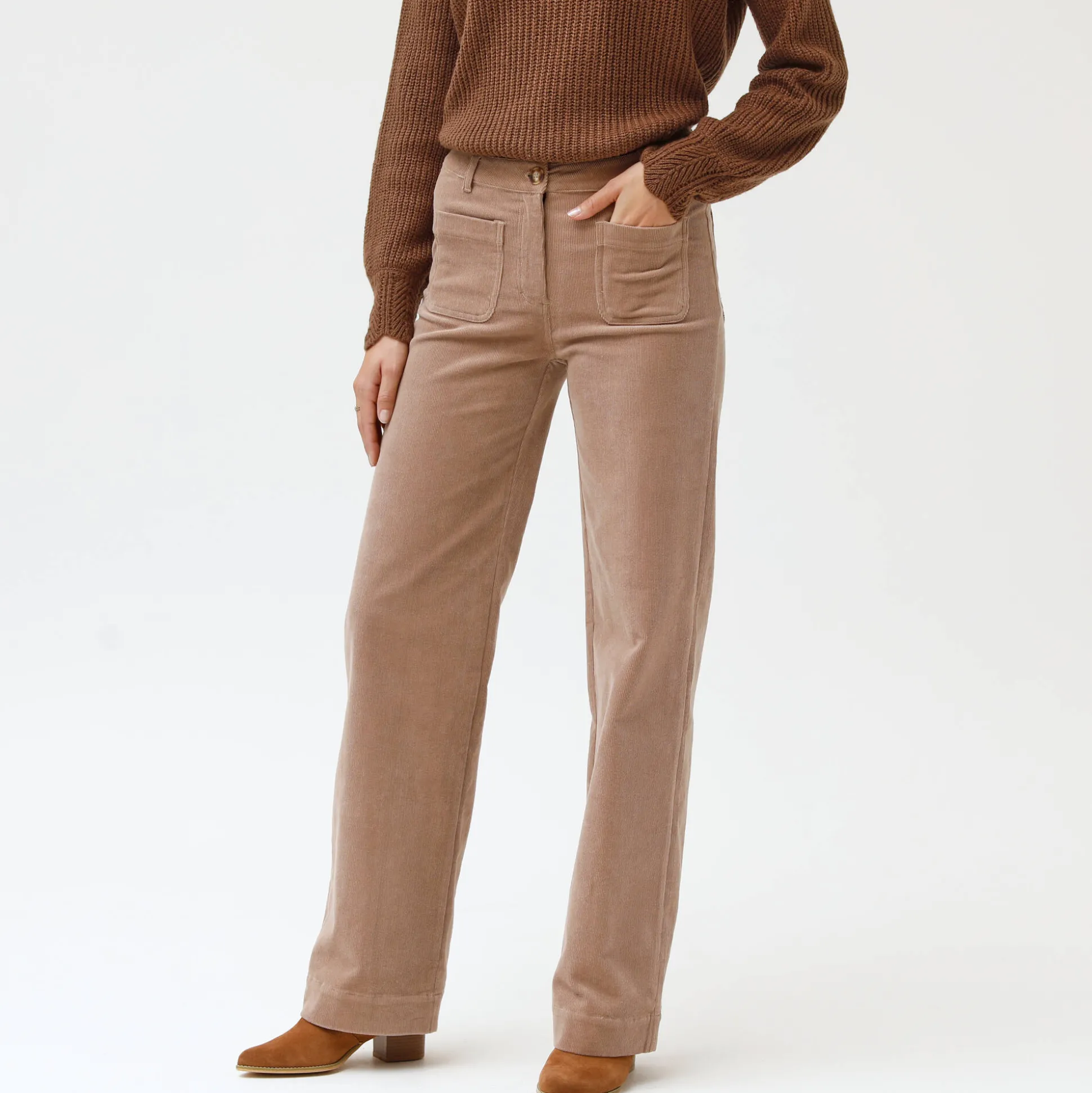 Wijde velours broek met hoge taille, gemiddelde lengte
