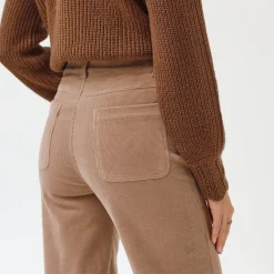 Wijde velours broek met hoge taille, gemiddelde lengte
