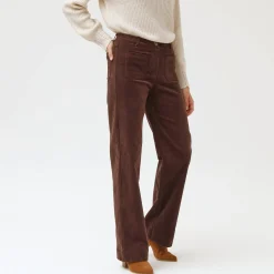 Wijde velours broek met hoge taille, gemiddelde lengte