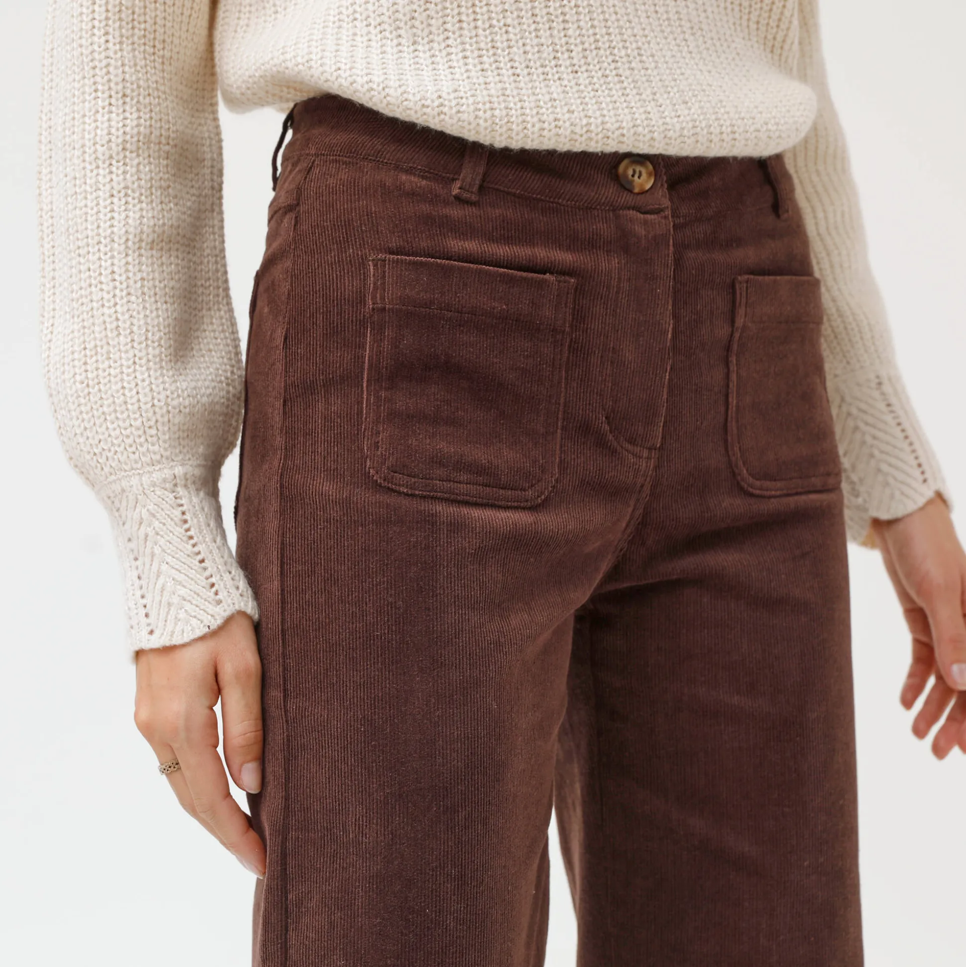 Wijde velours broek met hoge taille, gemiddelde lengte