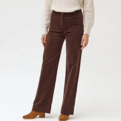 Wijde velours broek met hoge taille, gemiddelde lengte