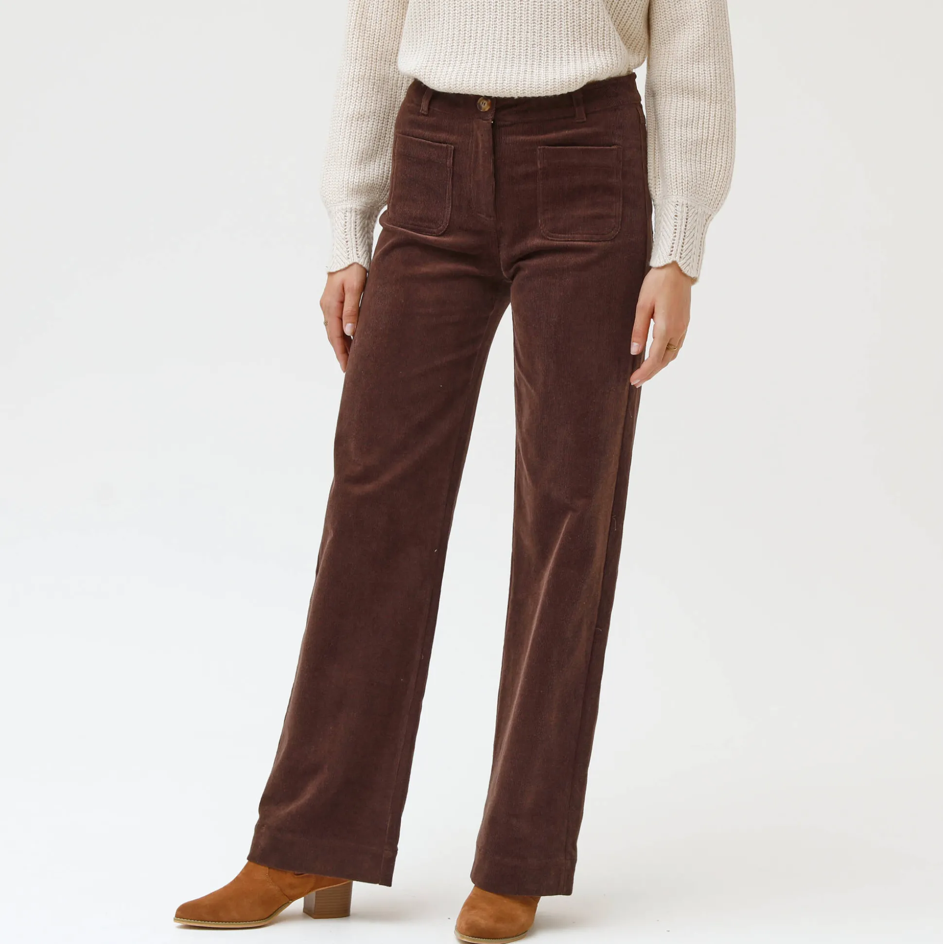 Wijde velours broek met hoge taille, gemiddelde lengte