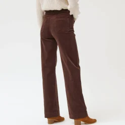 Wijde velours broek met hoge taille, gemiddelde lengte