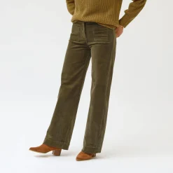Wijde velours broek met hoge taille, grote lengte