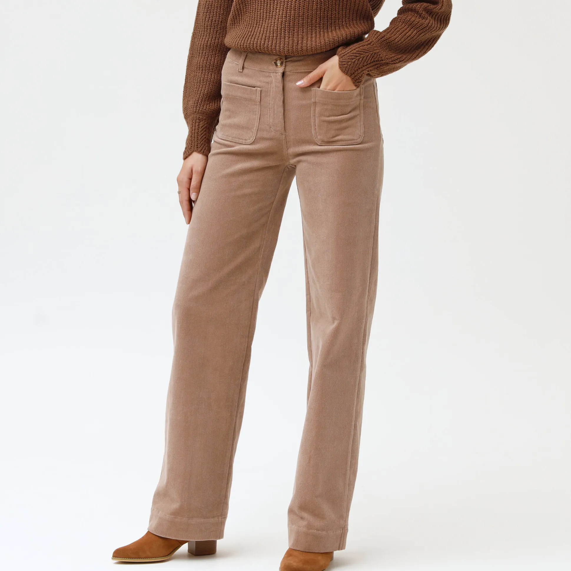 Wijde velours roek met hoge taille, kleine lengte