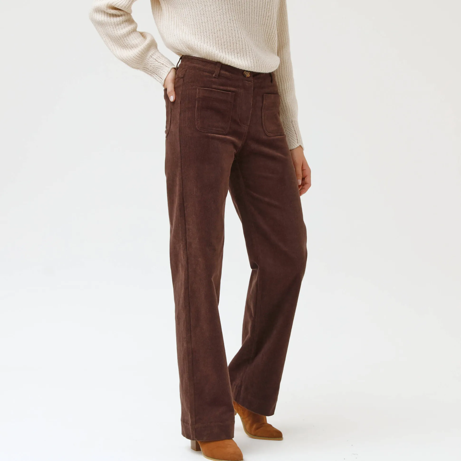Wijde velours roek met hoge taille, kleine lengte