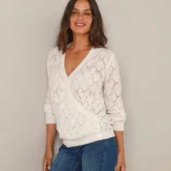 Wrap-overjasje, fantasiebreisel met zachte touch